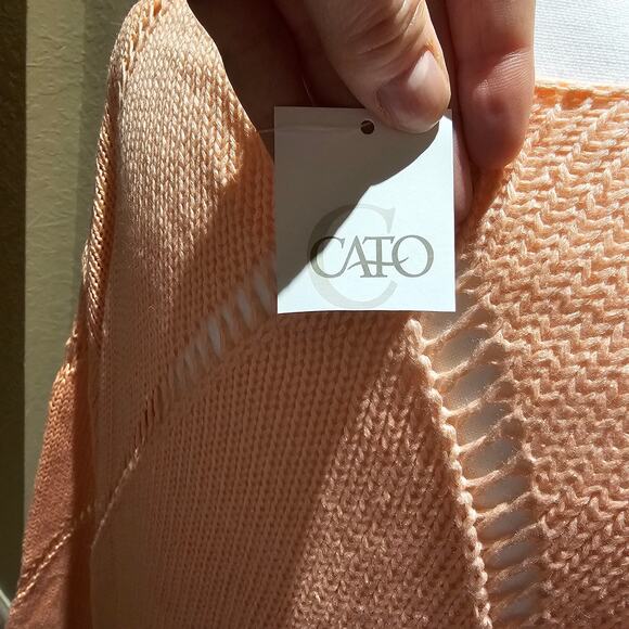 Cato L Peach Open Knit Sweater NWT Crochet Boho Quiet Luxury Coastal Resort Top - Picture 12 of 13